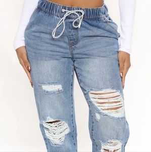 Fashion Nova Elastic Waist Distressed Jogger Jeans, Size XL, NWOT